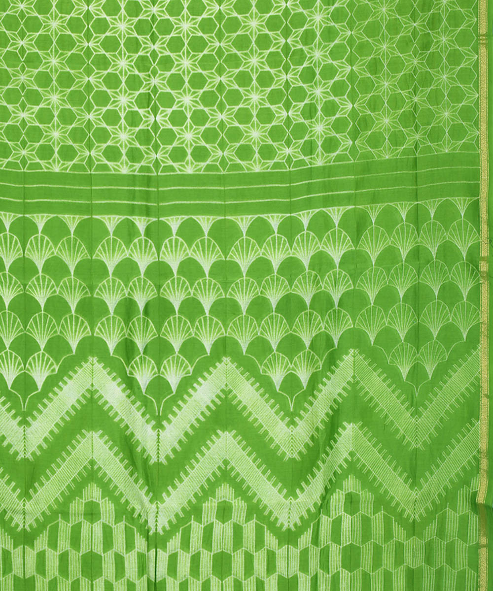 Light green shibori hand printed chanderi cotton silk saree