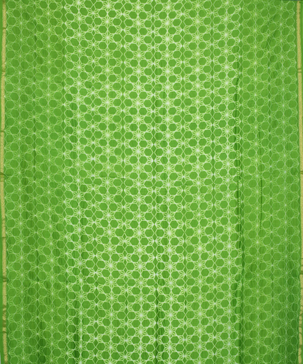 Light green shibori hand printed chanderi cotton silk saree