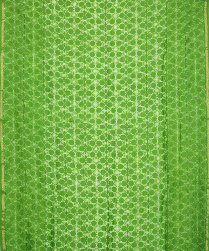 Light green shibori hand printed chanderi cotton silk saree