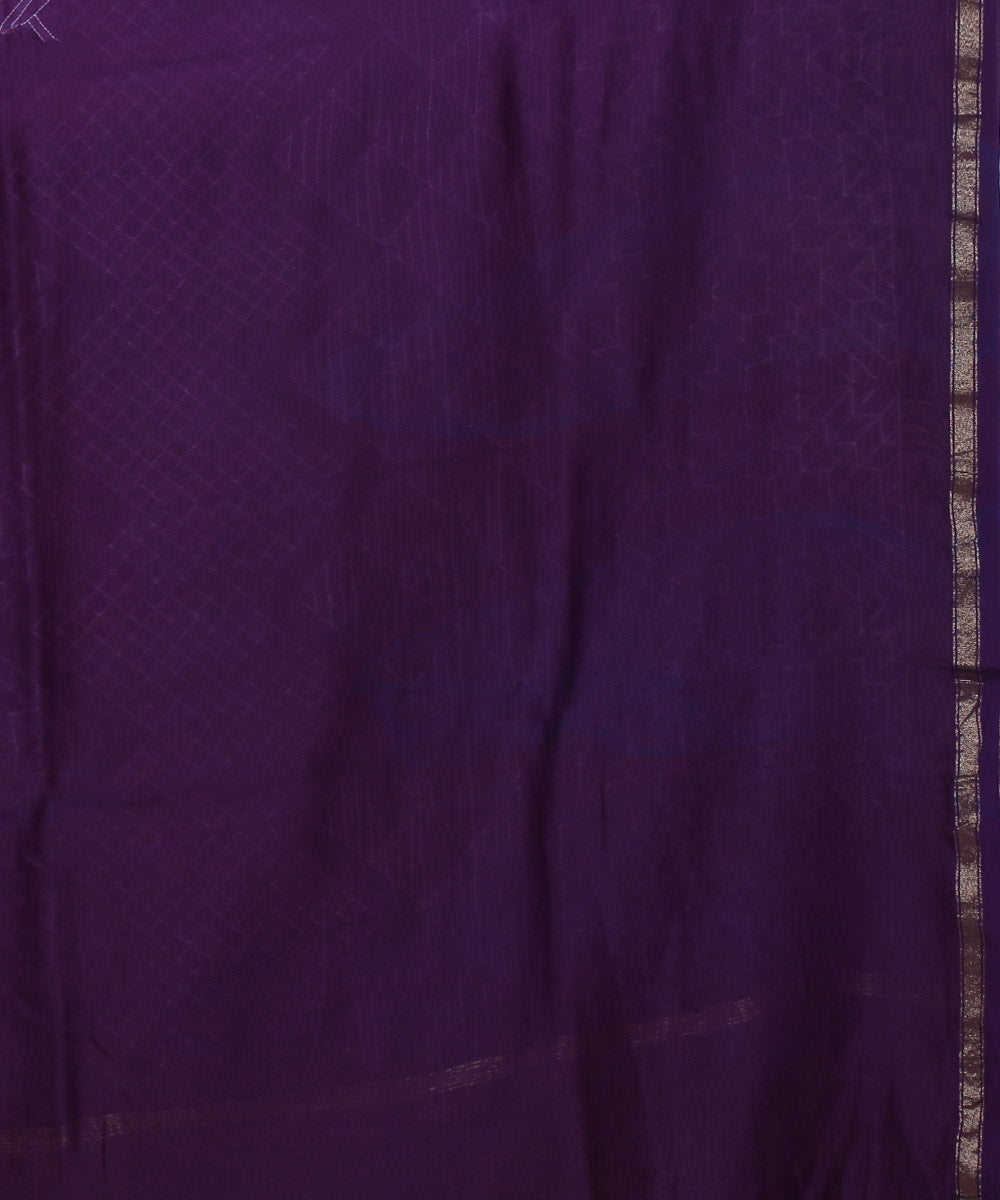 Navy blue shibori hand printed cotton silk chanderi saree