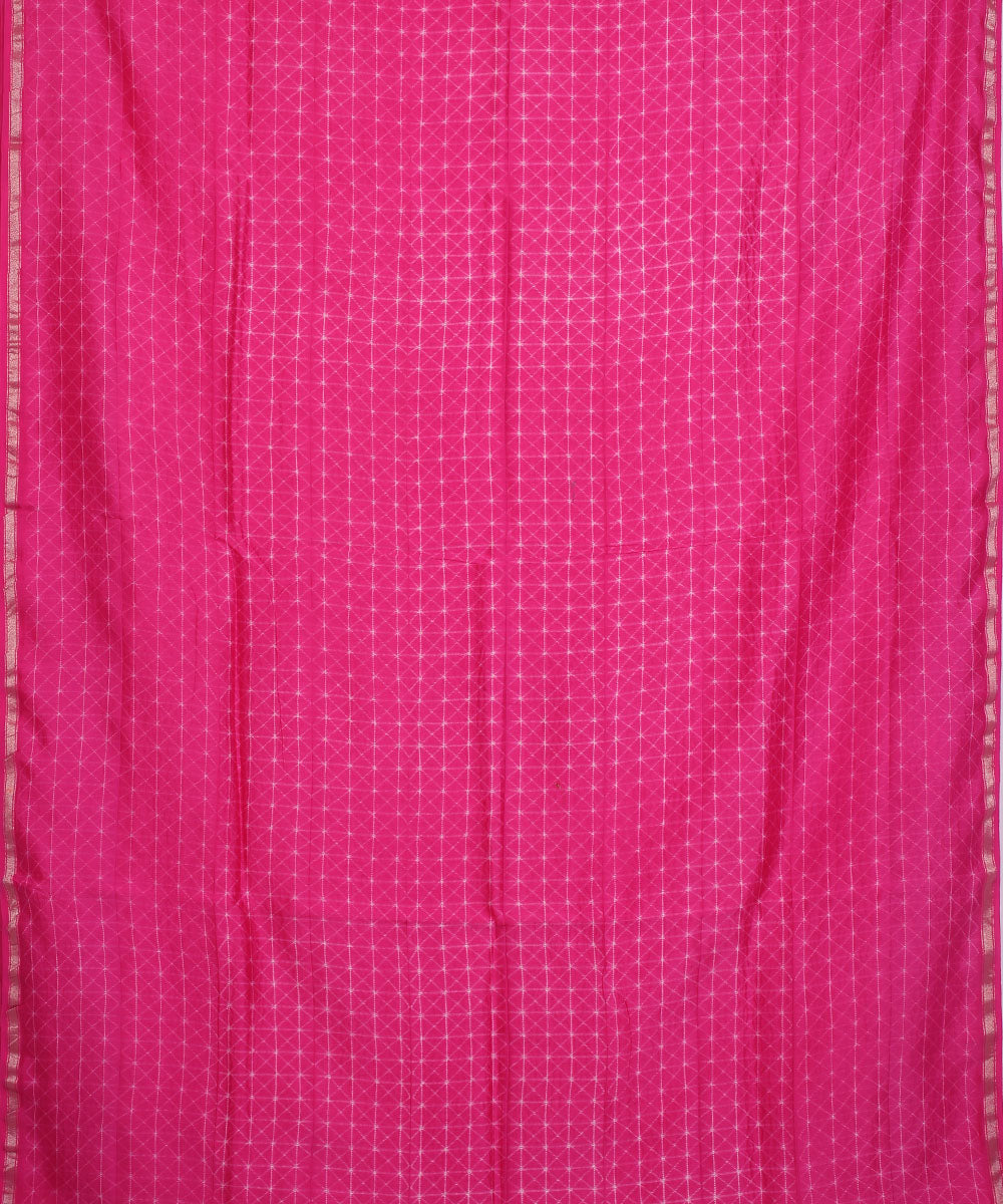 Pink shibori hand printed cotton silk chanderi saree