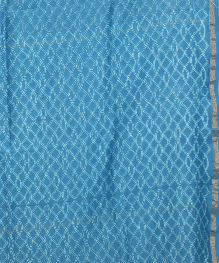 Sky blue shibori hand printed cotton silk chanderi saree