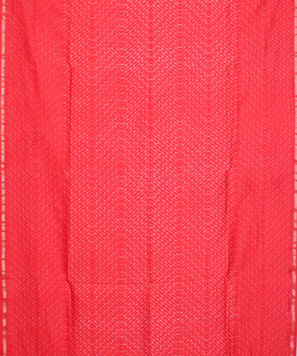 Red shibori hand printed chanderi cotton silk saree