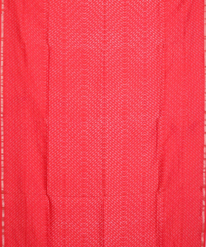 Red shibori hand printed chanderi cotton silk saree