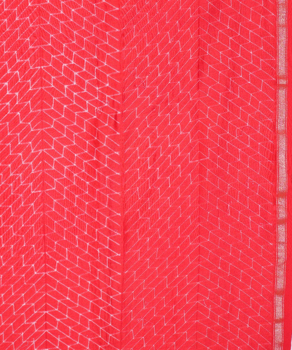 Red shibori hand printed chanderi cotton silk saree