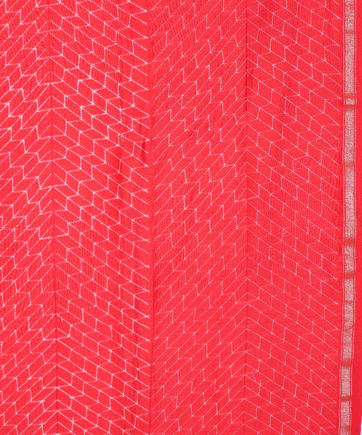 Red shibori hand printed chanderi cotton silk saree