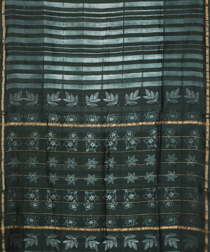 Deep Green shibori hand printed chanderi cotton silk saree