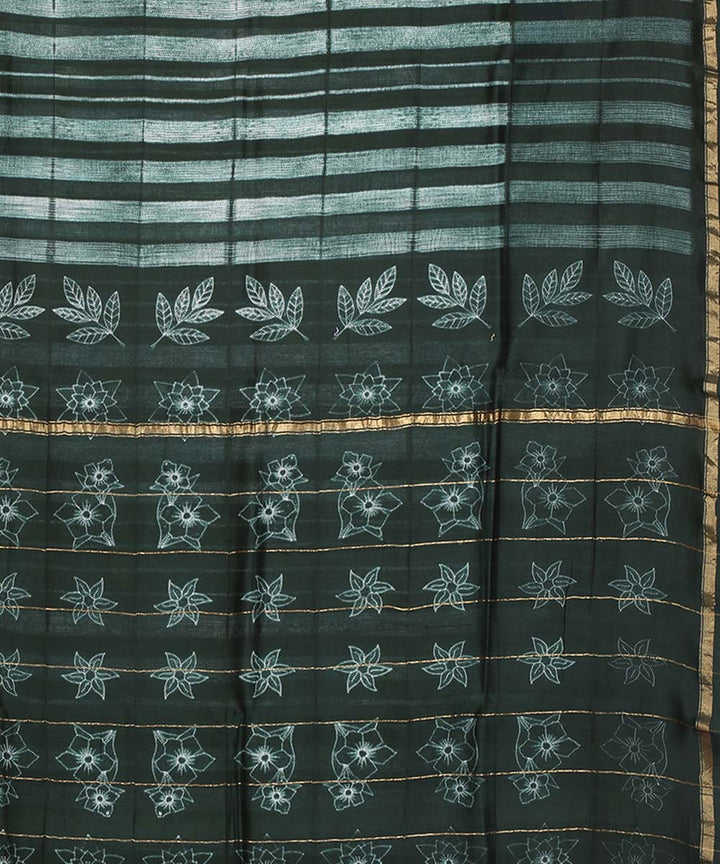 Deep Green shibori hand printed chanderi cotton silk saree