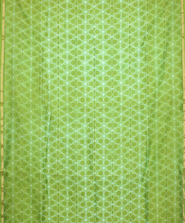 Olive green shibori hand printed chanderi cotton silk saree