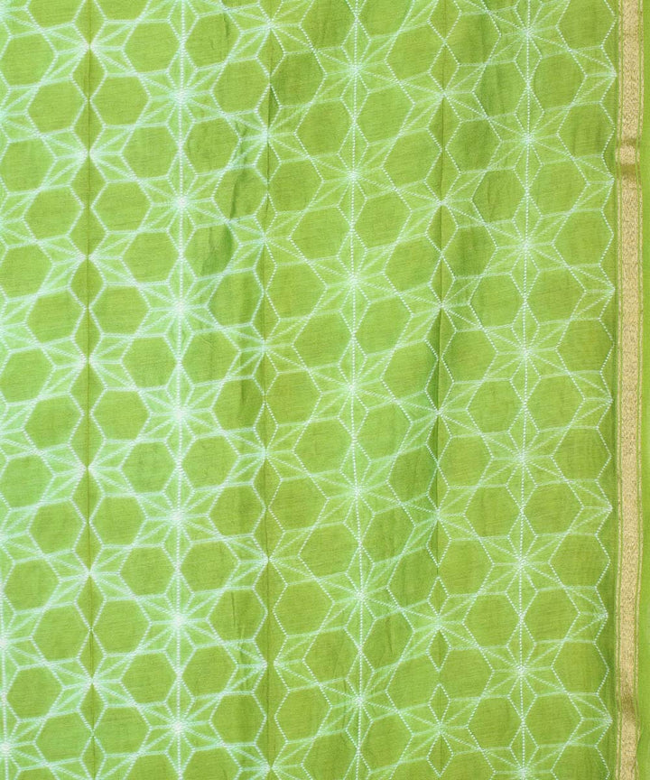 Olive green shibori hand printed chanderi cotton silk saree