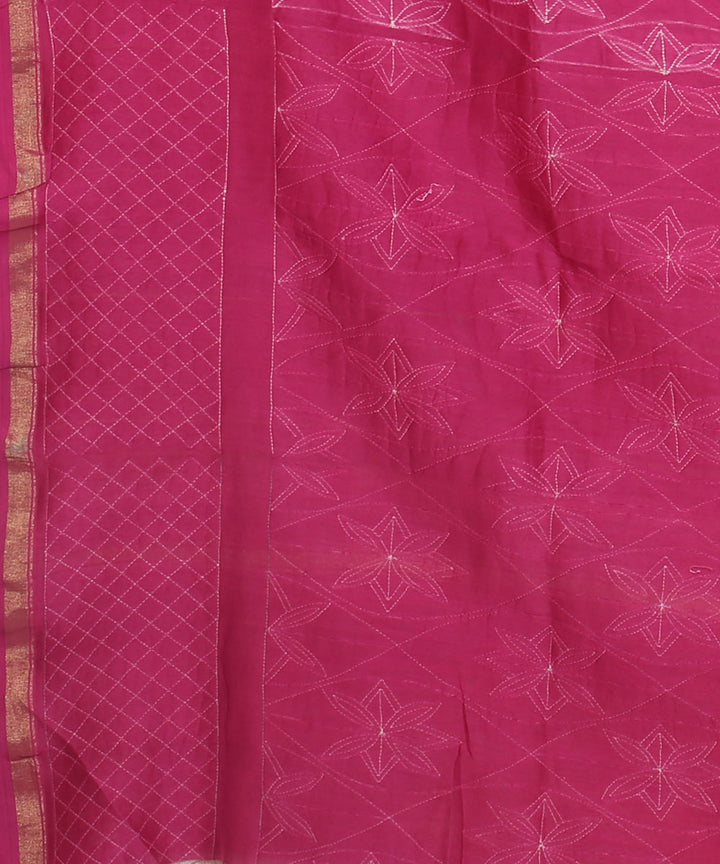 Magenta shibori hand printed chanderi cotton silk saree