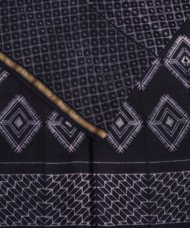 Navy blue shibori hand printed chanderi cotton silk saree
