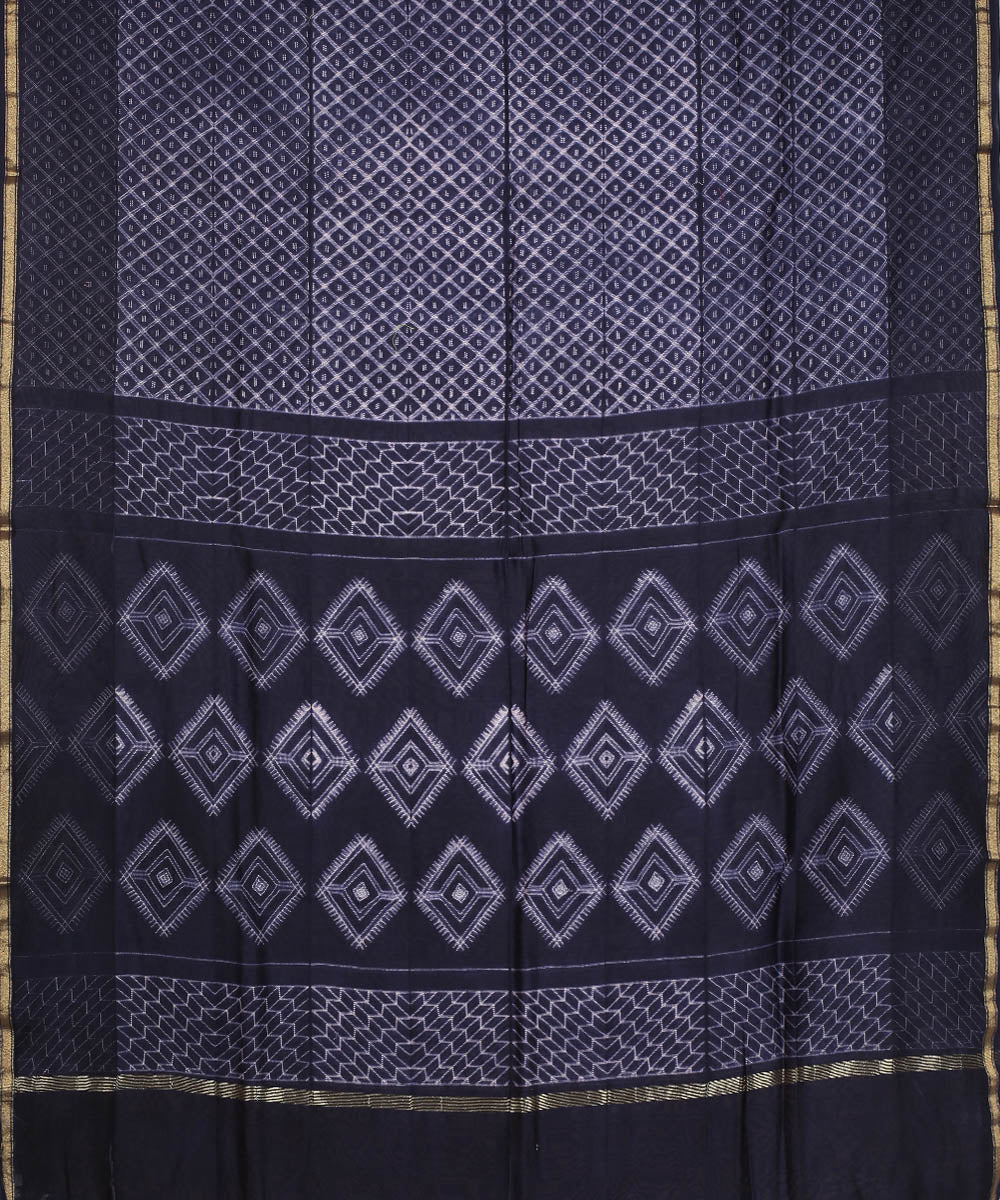 Navy blue shibori hand printed chanderi cotton silk saree