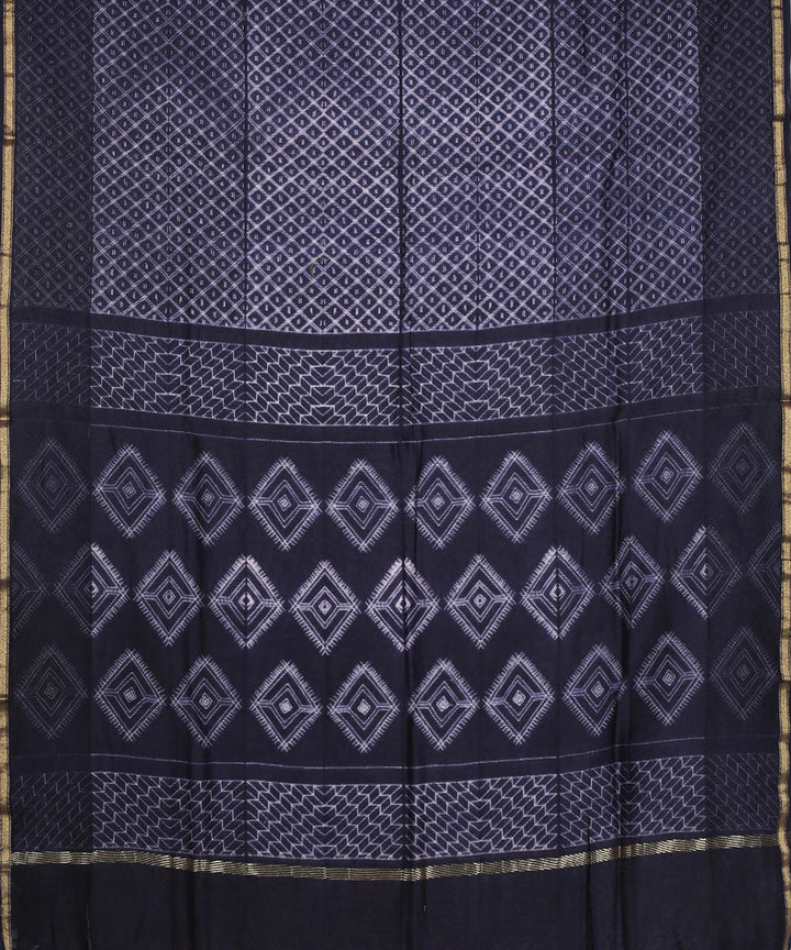Navy blue shibori hand printed chanderi cotton silk saree
