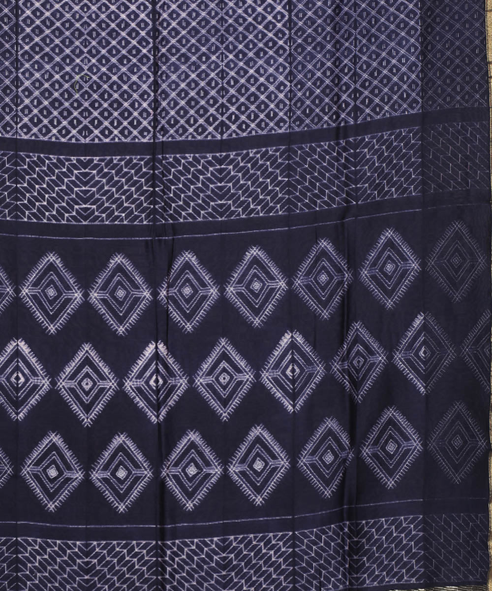 Navy blue shibori hand printed chanderi cotton silk saree