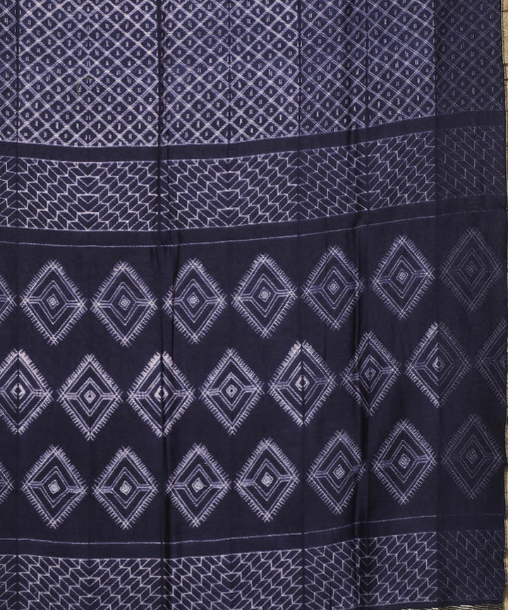 Navy blue shibori hand printed chanderi cotton silk saree