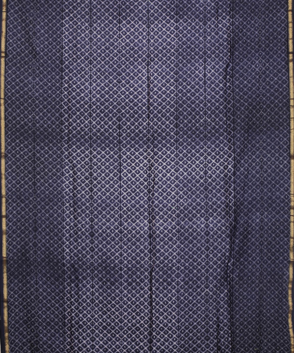 Navy blue shibori hand printed chanderi cotton silk saree