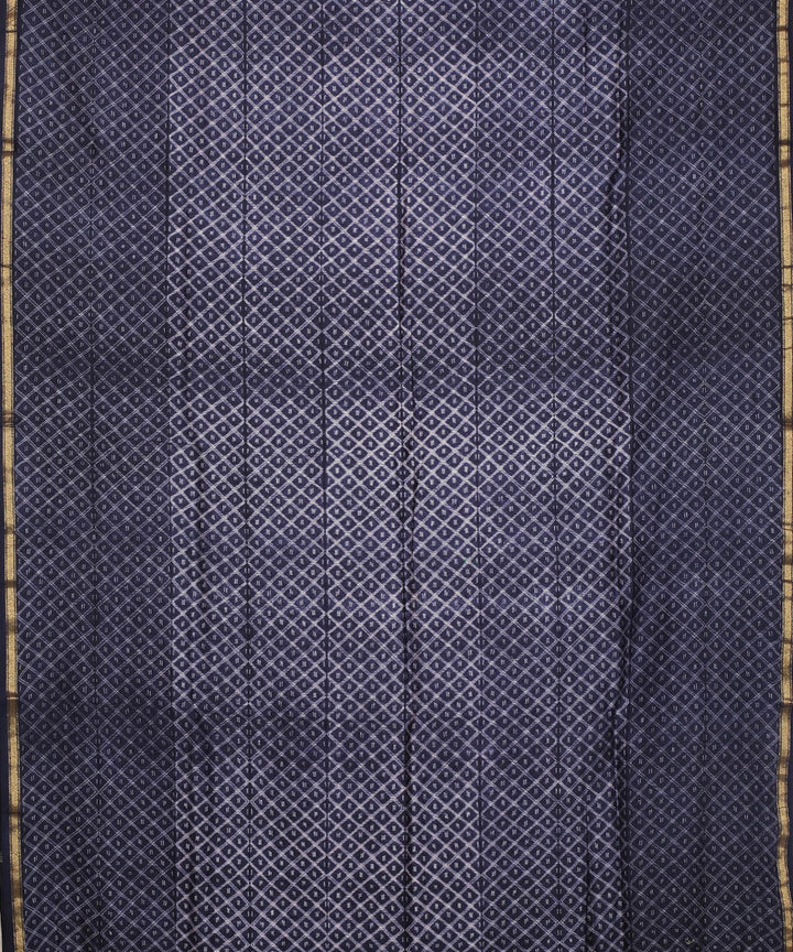 Navy blue shibori hand printed chanderi cotton silk saree