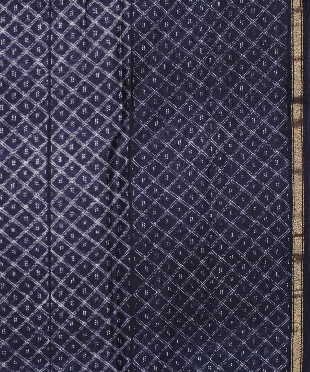 Navy blue shibori hand printed chanderi cotton silk saree