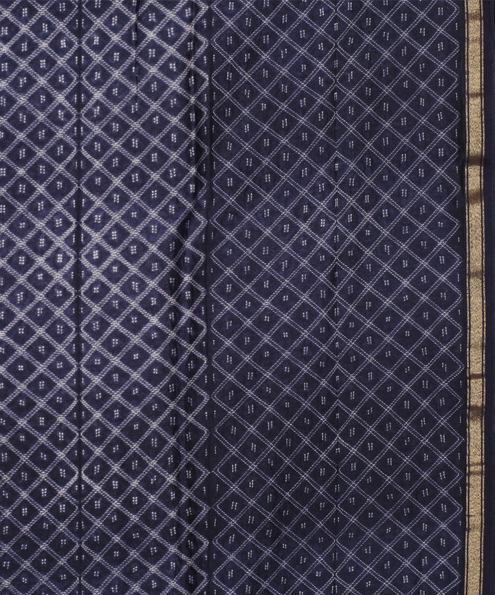 Navy blue shibori hand printed chanderi cotton silk saree