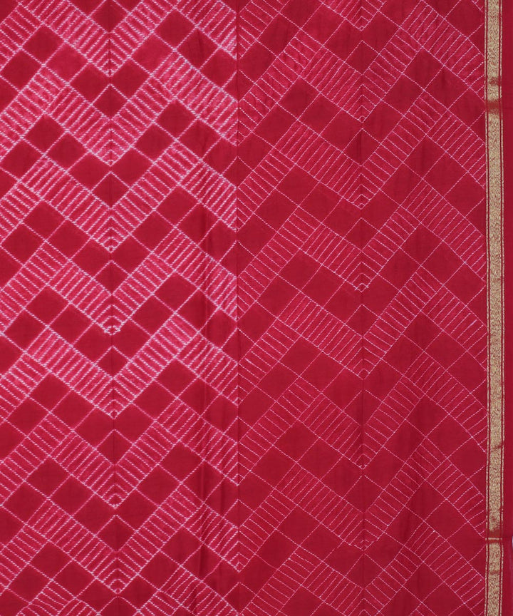 Magenta shibori hand printed cotton silk chanderi saree