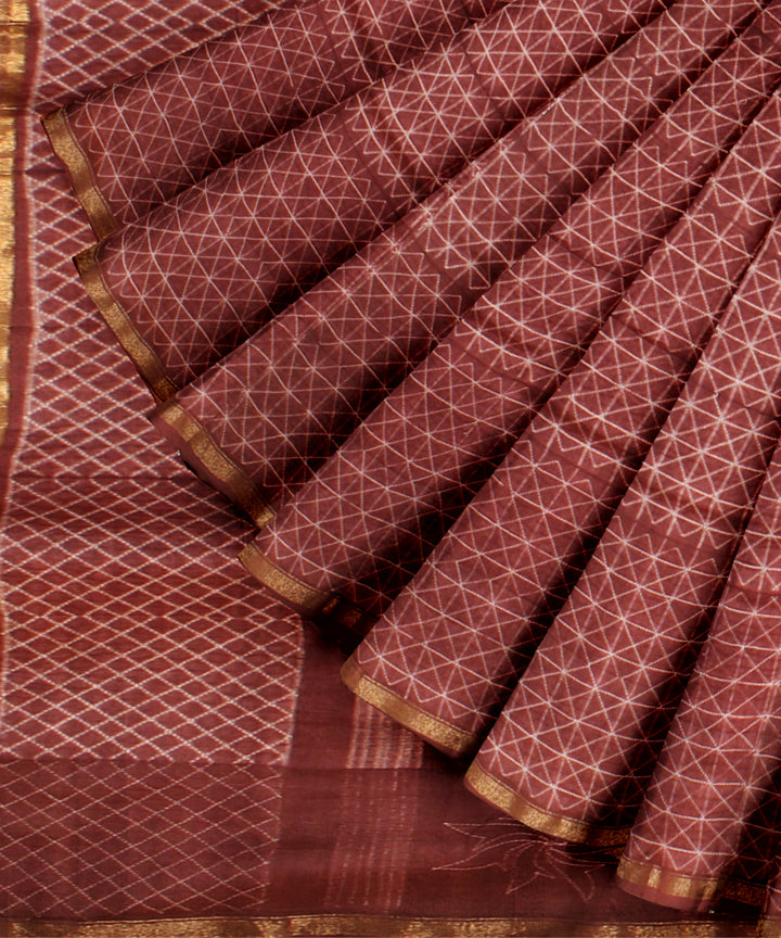 Brown cotton silk handwoven shibori saree