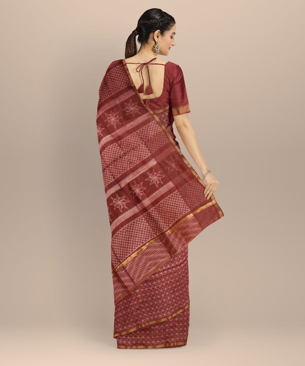 Brown cotton silk handwoven shibori saree