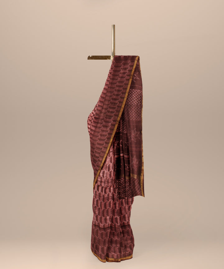 Coffee cotton silk handwoven shibori saree