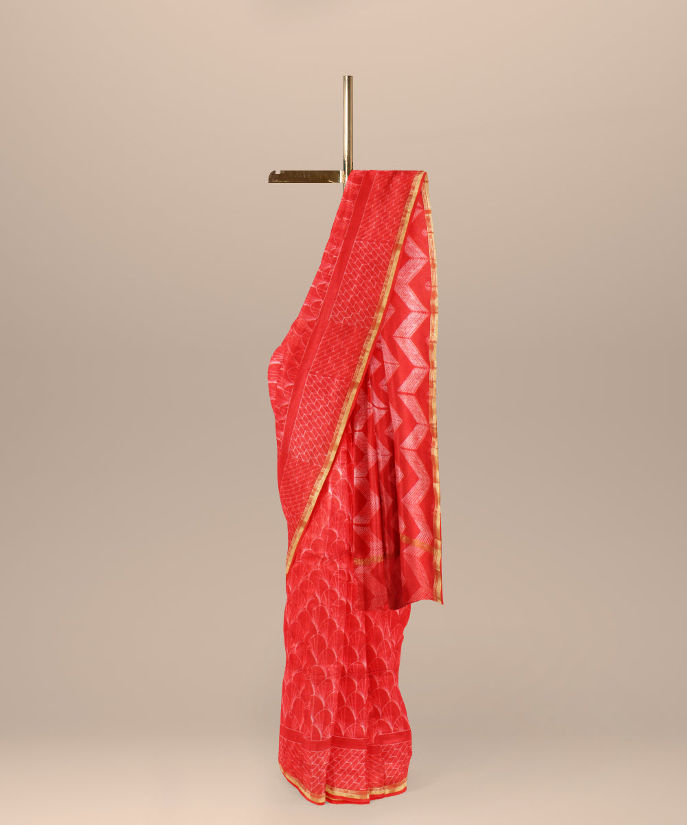 Red cotton silk handwoven shibori saree