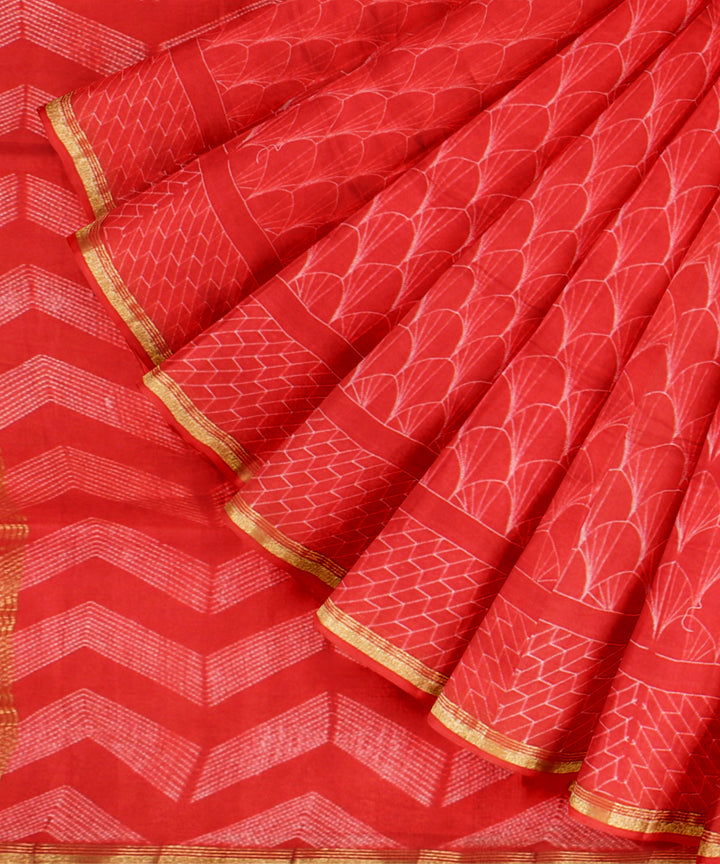 Red cotton silk handwoven shibori saree