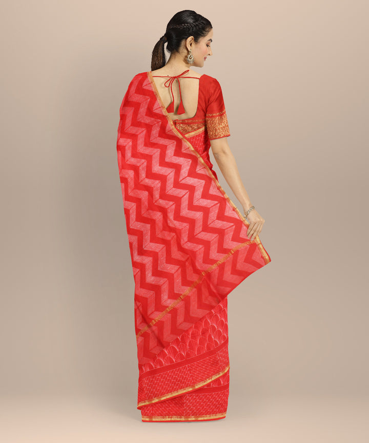 Red cotton silk handwoven shibori saree