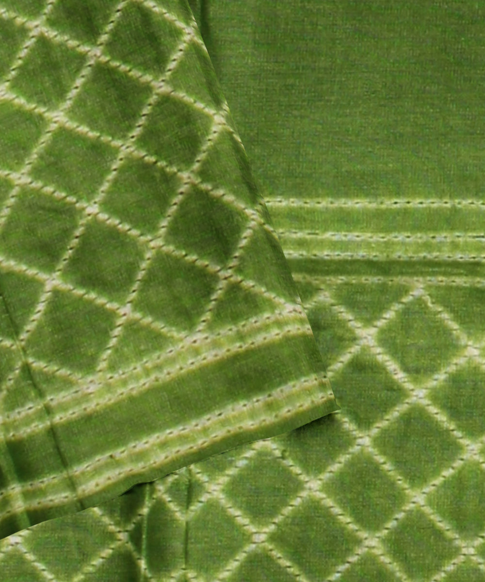 Parrot green cotton silk handwoven shibori saree