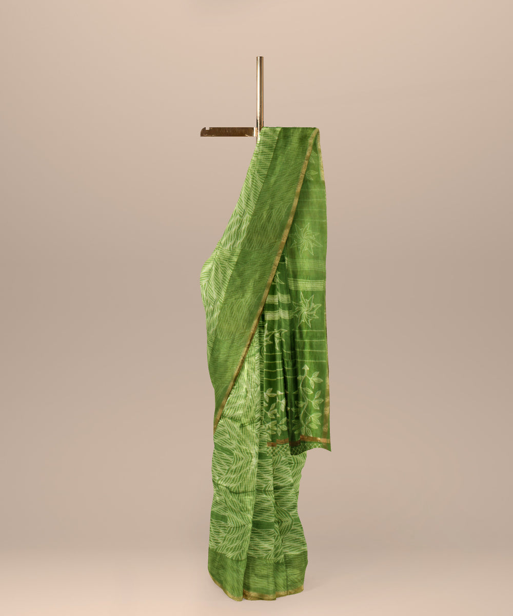Parrot green cotton silk handwoven shibori saree