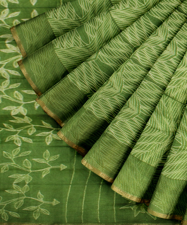 Parrot green cotton silk handwoven shibori saree