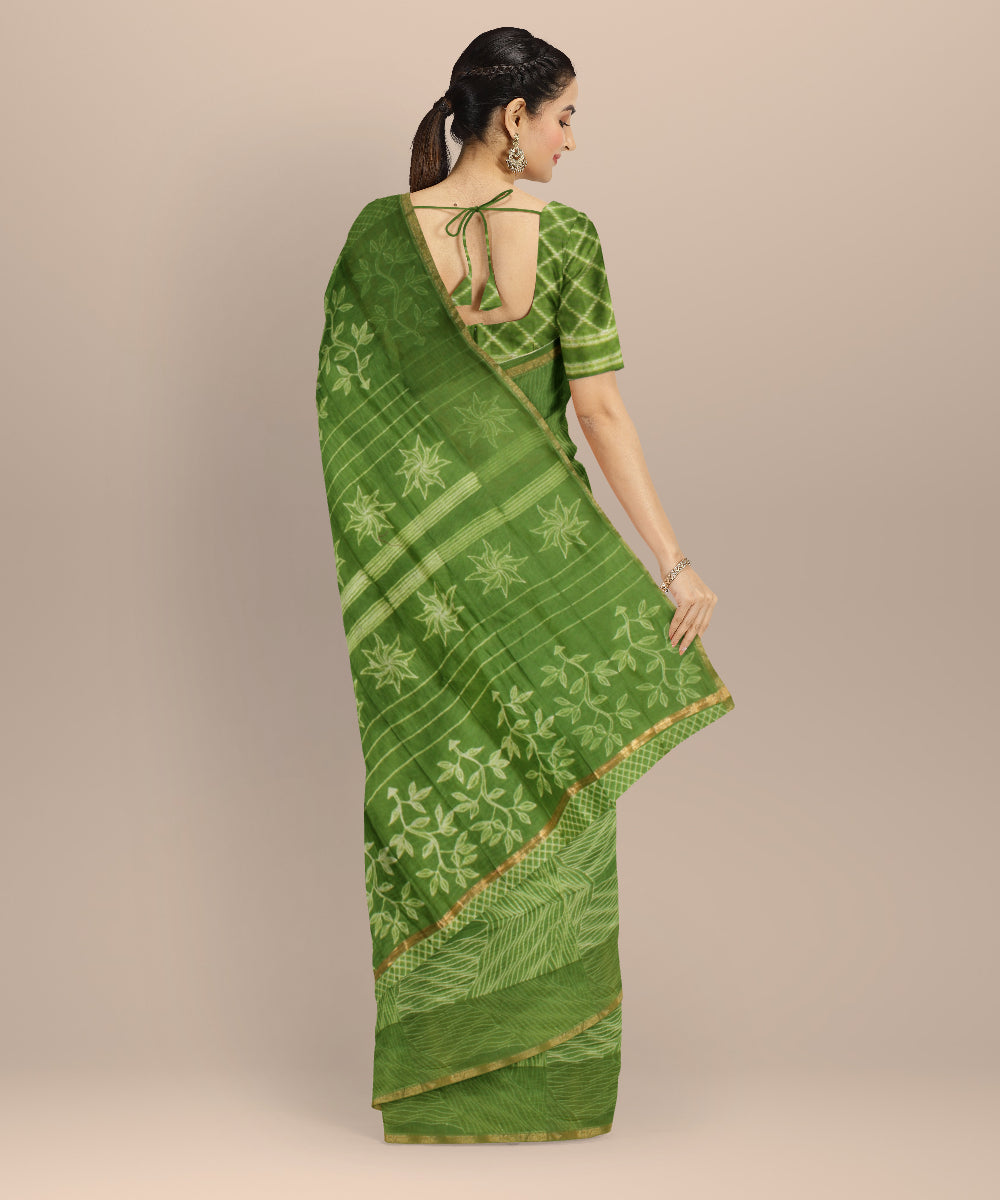Parrot green cotton silk handwoven shibori saree