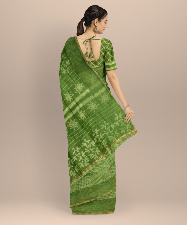 Parrot green cotton silk handwoven shibori saree