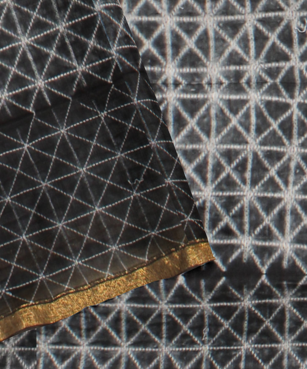 Black cotton silk handwoven shibori saree