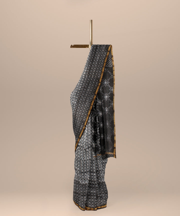 Black cotton silk handwoven shibori saree