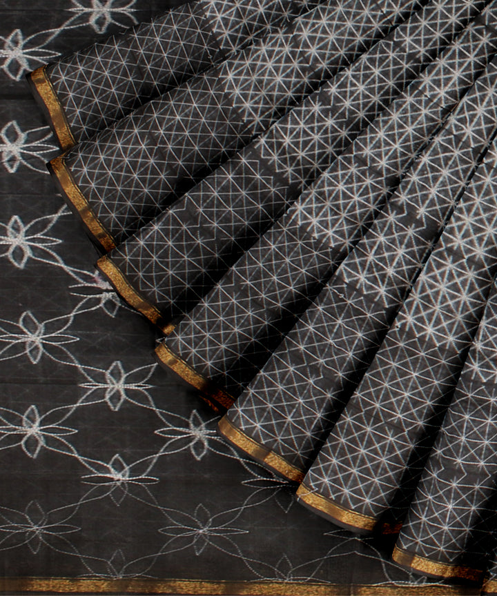 Black cotton silk handwoven shibori saree
