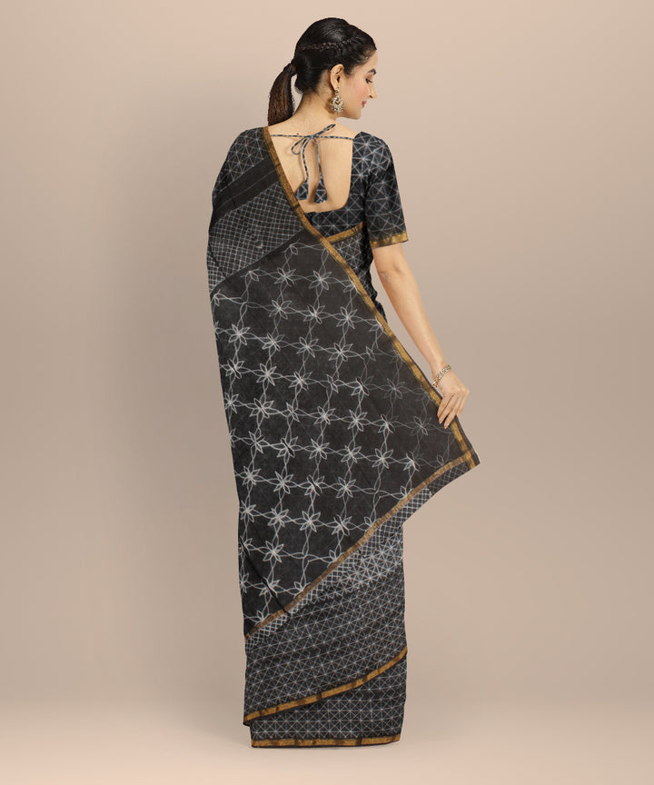 Black cotton silk handwoven shibori saree