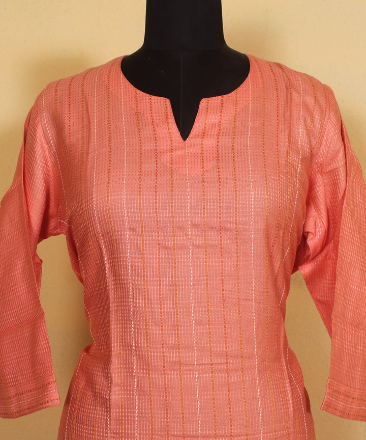 Peach hand embroidered silk kurta