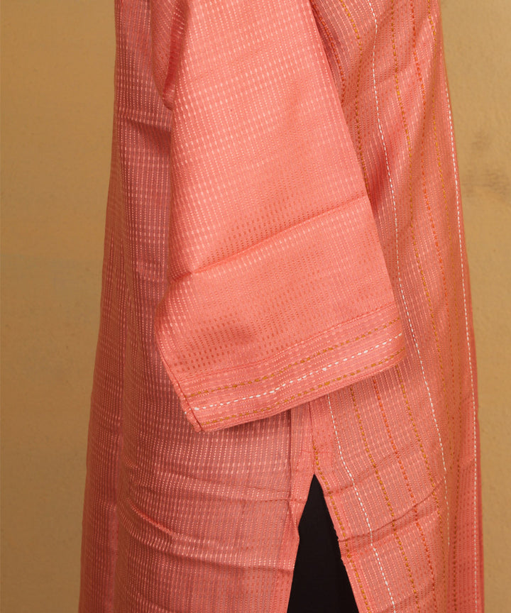 Peach hand embroidered silk kurta