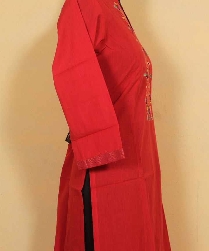 Red niran embroidered handloom cotton kurta