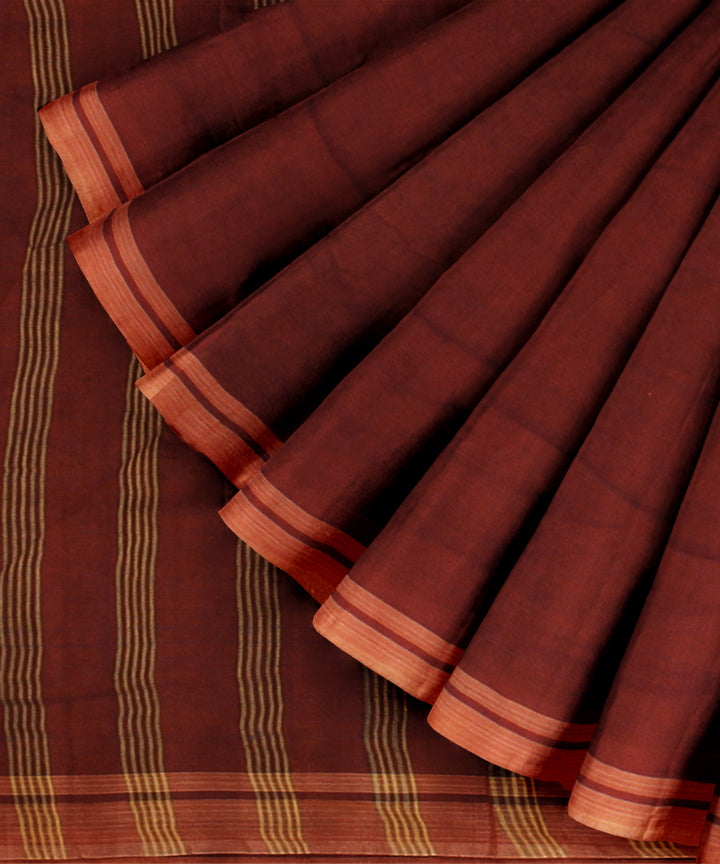 Orange striped pallu handwoven khadi cotton saree