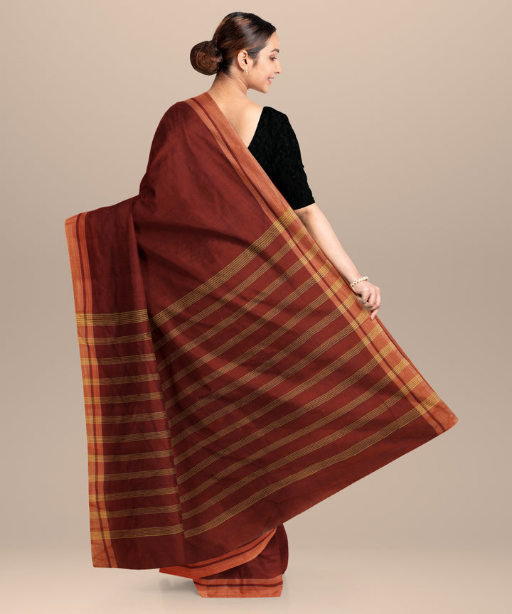 Orange striped pallu handwoven khadi cotton saree