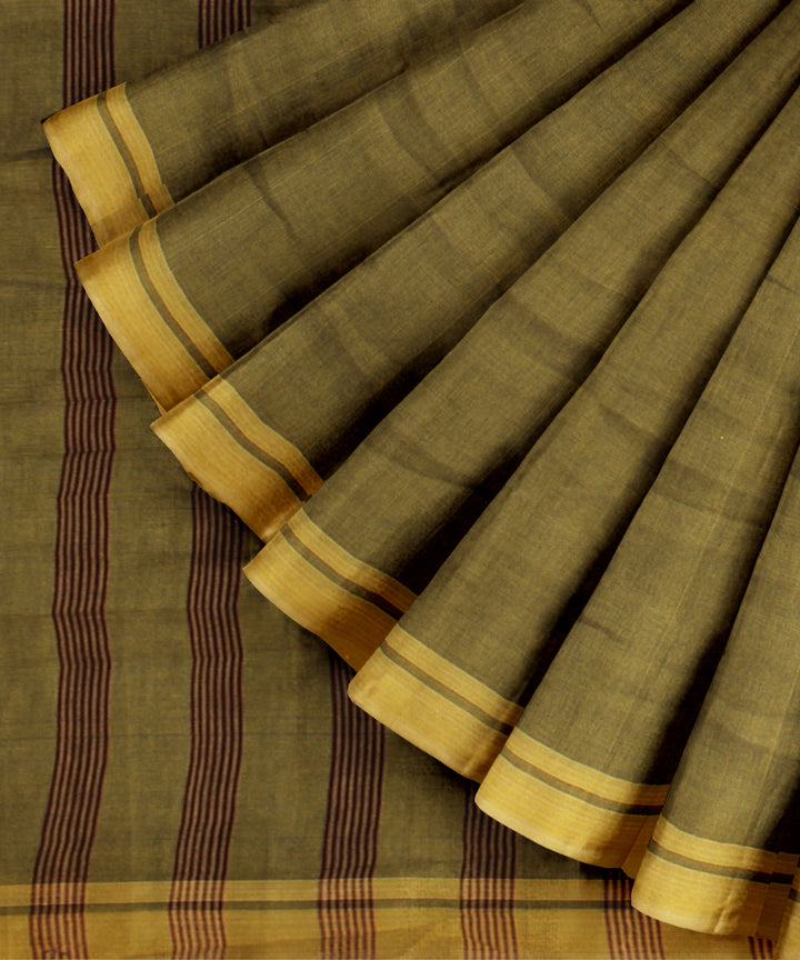 Yellow striped pallu cotton handwoven khadi saree