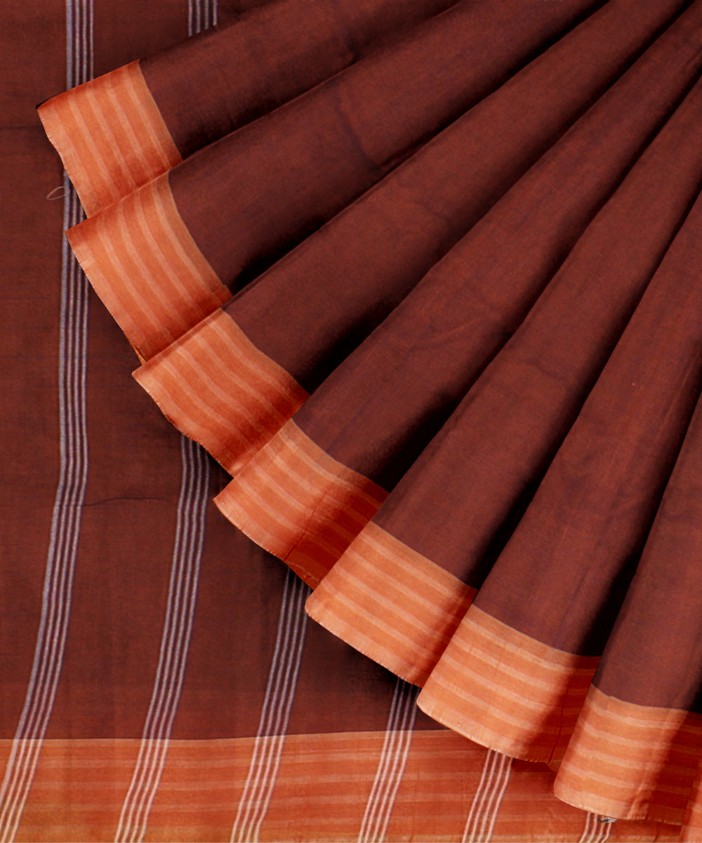 Orange striped pallu handwoven cotton khadi saree