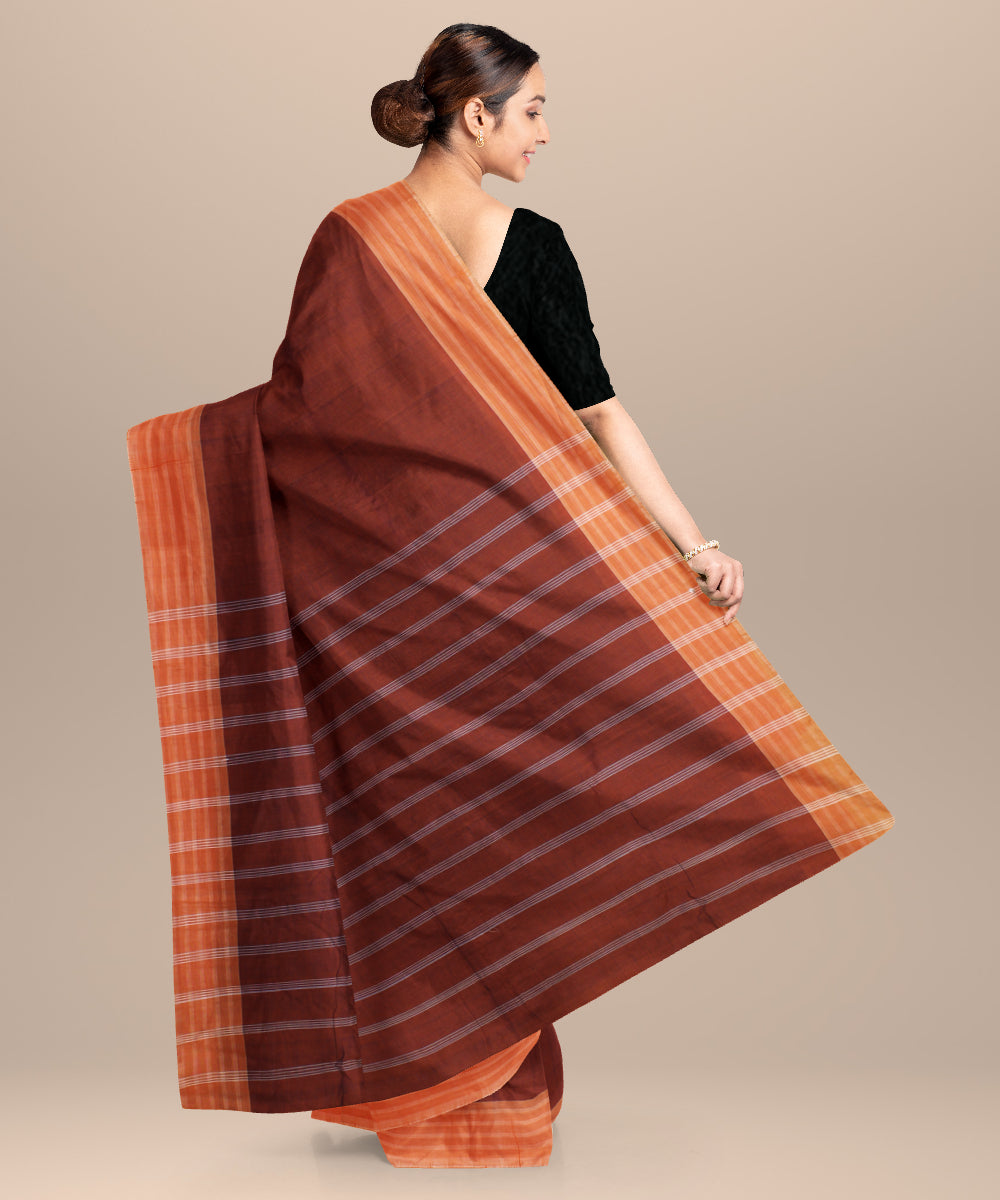 Orange striped pallu handwoven cotton khadi saree