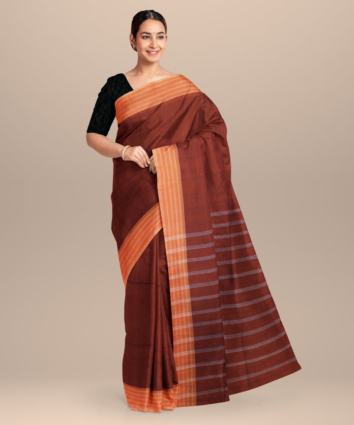 Orange striped pallu handwoven cotton khadi saree