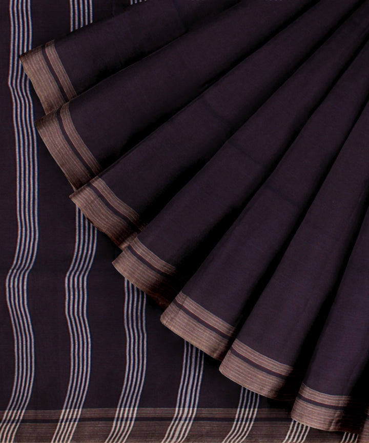 Purple striped pallu cotton handwoven khadi saree